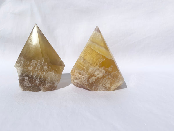 Polished Point Base Cut Yellow Flourite Tower