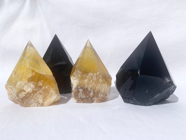 Polished Point Base Cut Yellow Flourite Tower